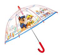 PERLETTI Paraguas Transparente Burbuja para Niños Patrulla Canina - Paraguas Paw Patrol Niño 3 4 5 Años - Apertura Manual Seguro con Dibujo Perritos Chase Marshall Rubble - Diám 64 cm (Rojo)