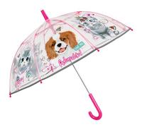 PERLETTI Paraguas Transparente Niña con Perros y Gatos - Paraguas Niñas Antiviento Cúpula Apertura Manual - Paraguas Infantil Niña 3 4 5 Años Detalles Reflectantes - Diámetro 69 cm (Cachorros)