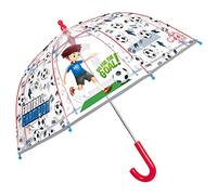 PERLETTI Paraguas Transparente Niño Apertura Manual Estampado Futbolista - Paraguas Cúpula Infantil Azul Rojo Borde Reflectante - Sombrilla Lluvia Pequeña Niños 4 5 6 Años - Diámetro 67 cm (Fútbol)