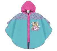 PERLETTI Poncho Impermeable Niña con Cremallera y Capucha - Chubasquero Infantil Cortaviento Ligero Azul Rosa - Abrigo Chaqueta para Niñas 3 4 5 6 Años con Detalles Reflectantes (Gato, 3-6 Años)