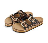 PERLETTI Sandalias Mujer Verano Doble Hebilla - Zapatillas de Estar por Casa Cómodas Ligeras Suela Antideslizante - Sandalias de Vestir con Plataforma Plantilla en Cuero Auténtico (Leopardo, 37)