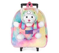 PERLETTI Set Escolar Viaje Niñas con Unicornio Kawaii Peluche - Mochila Bolsa Niñas Niños Guardería con Peluche Extraíble Multicolor - Mochilita Regalo Niña 3 4 5 6 Años Suave (Mochila con Ruedas)