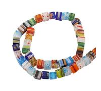 Perlin 1 hebra de perlas de cristal Millefiori de colores mezclados en forma de cubo, cadena de perlas para joyas, cuentas para manualidades (6 mm, 65 unidades)