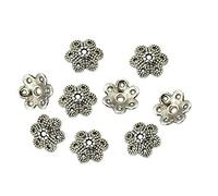 Perlin - 80stk Almohadillas de Perlas 10 mm Antiguo Tibetano Plata Flores Perla Tapas Spacer Joyas Piezas M522 X2