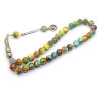 Perlin Cadena de oración Tesbih Tasbih Tespih Misbaha Subha 33, 10 mm Cristal Musulmán Islámico Rosario Joyas Pulseras Accesorios de Adoración Efecto de Piedras Preciosas, M, Vidrio Latón, Sin piedra