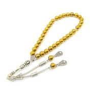 Perlin Cadena de oración Tesbih Tasbih Tespih Misbaha Subha 33, rosario islámico musulmán, accesorios de adoración, perlas de hematita, perlas de piedras preciosas, bola de 8 mm, M, Gema Latón