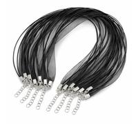 Perlin Collar de organza negro con cinta de cera, 44 cm, cadena con cierre de mosquetón y cadena de extensión, 10 unidades