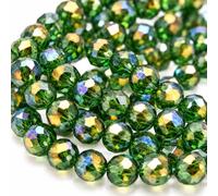 Perlin Cuentas de cristal de 4 mm, color verde, pulido al fuego, facetadas | Cuentas bohemias de corte de cristal de la República Checa, corte redondo con brillo de bronce dorado iridiscente para