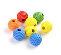 Perlin Cuentas de madera de 20 mm, colmena, forma de rayas, bolas de madera coloridas, redondas, para enhebrar, manualidades, 6 mm, agujero grande