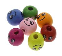 Perlin Cuentas de madera para joyas, cuentas de cara sonriente, cuentas de hilo de colores para manualidades, 3 mm, con agujero, 14 mm, 60 unidades