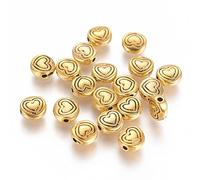 Perlin Cuentas de metal entre piezas espaciadoras de color dorado, 6 mm, 32 unidades, forma redonda con diseño de corazón, cuentas espaciadoras, cuentas para manualidades, piezas de metal