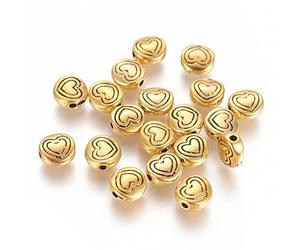 Perlin Cuentas de metal entre piezas espaciadoras de color dorado, 6 mm, 32 unidades, forma redonda con diseño de corazón, cuentas espaciadoras, cuentas para manualidades, piezas de metal