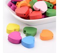 Perlin Juego de 20 cuentas de madera para enhebrar, diseño de perlas de colores, para manualidades, pulseras, joyas, collares, colores surtidos (corazón 17 mm x 16 mm)