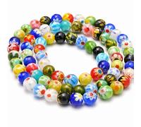 Perlin MILLEFIORI - Perlas de cristal redondas de 6 mm, hechas a mano, 65 unidades, multicolor, 1 hebra, D7A