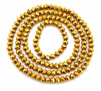 Perlin Paquete de 160 Cuentas de Cristal Checo de Bohemia, 3 mm x 2 mm, Cuentas Checas, Cuentas de Vidrio con Corte CZ, Cuentas de Rondelle facetadas, Cuentas de Vidrio, 1 hebra (Oro metálico)