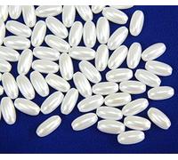 Perlin Perlas cultivadas de imitación, perlas de cera de nácar, 200 unidades, 10 x 6 mm, color blanco, ovaladas, perlas artificiales para bodas, fiestas, decoración, joyas y manualidades