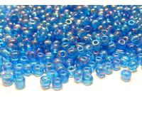 Perlin - Perlas de cristal de 4 mm, 6/0, cuentas de pony redondas, perlas de semilla (azul AB transparente), 1100 unidades, 100 g