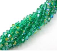 Perlin Perlas de cristal de Bohemia de doble cono, perlas checas, perlas de cristal talladas, 4 mm, 90 unidades (rinite verde AB)