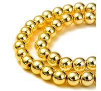 Perlin Perlas de hematita de 4/6 mm para pulseras, redondas, no magnéticas, piedras preciosas de hematita, 38 cm, 1 hebra (oro, 6 mm, 67 unidades)