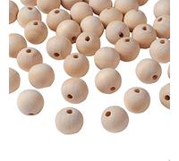 Perlin Perlas de madera 6/8/10/12/14/16/18/20 mm, color natural incolor, cuentas de madera redondas sueltas para enhebrar, con agujero de 2~4 mm, perlas intermedias (18mm, 50 piezas)