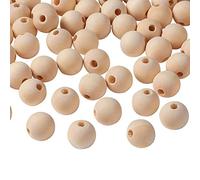 Perlin Perlas de madera 6/8/10/12/14/16/18/20 mm, color natural incolor, cuentas de madera redondas sueltas para enhebrar, con agujero de 2~4 mm, perlas intermedias (16mm, 50 piezas)