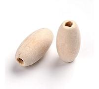Perlin Perlas de madera natural de 20 mm para enhebrar manualidades, agujero grande de 3 mm, ovaladas, perlas espaciadoras sin color, sin tratar, 50 unidades