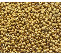 Perlin Rocailles - Cuentas de cristal indias, perlas de semillas, perlas de 4 mm, color metálico, juego de 6/0 transparentes, minicuentas redondas metálicas, 1100 unidades (oro antiguo)