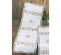 Permin Hardanger Table Runner Set "Hardanger pink/green", patrón de conteo, 33x9