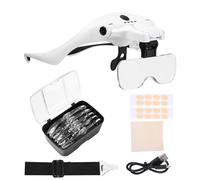 PERMUST Gafas de lupa con luz, gafas de aumento, carga USB con 4 luces LED y 2 lupas de brillo ajustables para usuarios de gafas, lupa para la cabeza, 5 lentes 1,0 x 1,5 x 2,0 x 2,5 x, 3,5 x v