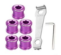 Pernos de cadena individuales para bicicleta, 5 unidades, hechos de aleación de aluminio ligera con acabado anodizado y 2 herramientas de llave de precisión (morado)
