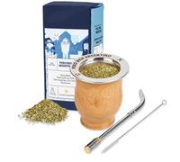Pero Bien Argentino - Juego de calabazas de yerba mate de madera de algarroba + hoja suelta de yerba mate - Incluye bombilla de acero inoxidable (pajita), cepillo de limpieza y yerba mate 500 g/1
