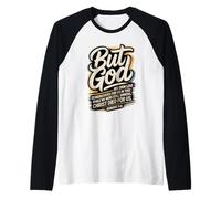 Pero Dios Mientras todavía éramos pecadores Cristo murió Romanos 5:8 Camiseta Manga Raglan