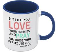 Pero te digo: ama a tus enemigos y ora por quienes te persiguen. Tazas de café, taza de café novedosa, taza de té de cerámica con impresión de doble cara para mamá, papá, amigo, esposa, esposo, regalo