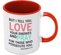Pero te digo: ama a tus enemigos y ora por quienes te persiguen. Tazas de café, taza de café novedosa, taza de té de cerámica con impresión de doble cara para mamá, papá, amigo, esposa, esposo, regalo