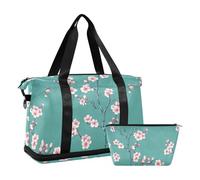 Peronal Item Travel - Bolsa de viaje grande para gimnasio con trampa ajustable para senderismo, impermeable, Cherry Blossom Spring Green Peach