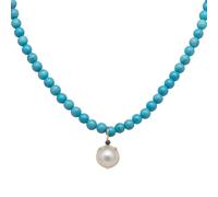 PERORNO Collar de Perla Cultivada Australiana 8mm, Turquesas 5-6mm, Topacio Azul, Oro Amarillo 18K, 40cm