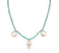 PERORNO Collar de Perlas Cultivadas 12 mm con Amazonita, Piedras Preciosas, Oro Amarillo 18K, 40 cm, para Mujer