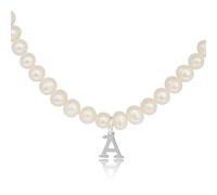 PERORNO Collar de Perlas Cultivadas con Colgante de Letra, Plata 925, para Mujer