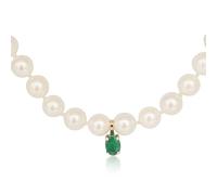 PERORNO Collar de Perlas Cultivadas con Esmeralda Natural, Oro 18K, Blanco, 45 cm, Anudado a Mano, Lustre Alto, Cierre de Oro