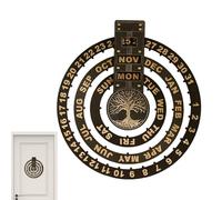 Perpetual Calendar Round, Wooden Circular Calendar, Vintage Farmhouse Table Top Calendars, Keep Track of Dates, Days, Months, Rustic Home Office Decor