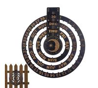 Perpetual Calendar Round, Wooden Circular Calendar, Vintage Farmhouse Table Top Calendars, Keep Track of Dates, Days, Months, Rustic Home Office Decor