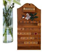 Perpetual Wall Calendar, Flower Wooden, 7.87x3.93 Inch Modern Tool, Reusable Design with Secure Grip, Home Accessory for Office Coffee Shop Cafe Living Room Classroom, Decor Supply for Travel Picnic