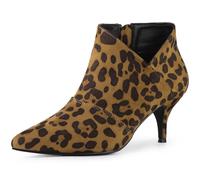 Perphy Botines de tacón bajo con puntera en punta para mujer Leopardo marrón 41