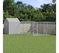 Perrera para perros al aire libre con techo, 6 x 6 x 2,5 m, acero galvanizado, para perros, mascotas, cercado seguro al aire libre, parque resistente con protección UV, ideal para jardín