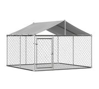 Perrera para perros con techo 230 x 230 x 117 cm, caño para perros exterior de acero galvanizado, jaula para perros con puerta de seguridad bloqueable, resistente a los rayos UV e impermeable, color