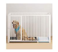 Perreras Jaula para Perros Espacio Grande Separación Seca y Húmeda Valla de Aislamiento para Mascotas con Doble Bloqueo Fácil de Montar Fuerte y Duradera (Blanco 145x68x71cm)