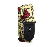 Perri's Leathers Ltd. - Correa de guitarra - Nylon - Jacquard - Rosas y Calaveras - Beige - Ajustable - Para guitarras acústicas/bajas/eléctricas - Fabricada en Canadá (TWS-6538)