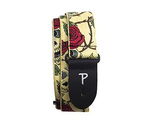 Perri's Leathers Ltd. - Correa de guitarra - Nylon - Jacquard - Rosas y Calaveras - Beige - Ajustable - Para guitarras acústicas/bajas/eléctricas - Fabricada en Canadá (TWS-6538)