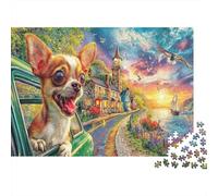 Perrito Colorido Rompecabezas Clásico 1000 Piezas para Jugadores Adultos, Cartón Premium,Paseo en Coche Chihuahua Decoración Interior, Regalo Cumpleaños, Juego De Reto Difícil 52x38cm/1000pcs