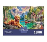 Perro Adorable 1000 Pcs Juego De Rompecabezas En Cartulina Superior para Ratos En Familia Golden Retriever Junto al Lago Que Hace También Una Magnífica Decoración Y Un Regalo Apreciado 38x26cmpcs